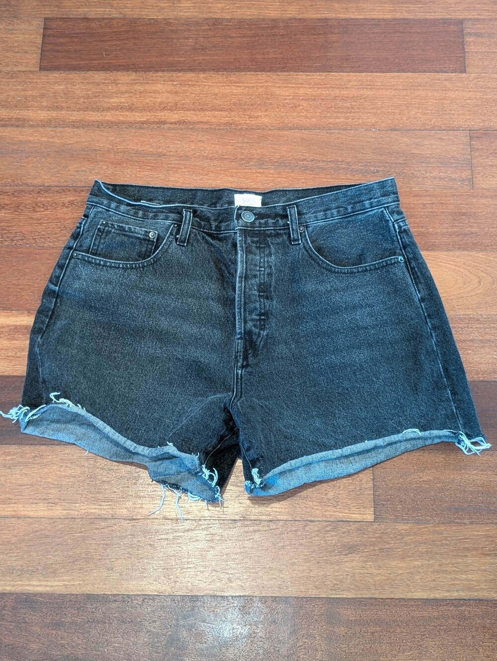 Z Supply Black High-Rise Rolled Frayed Denim Shorts